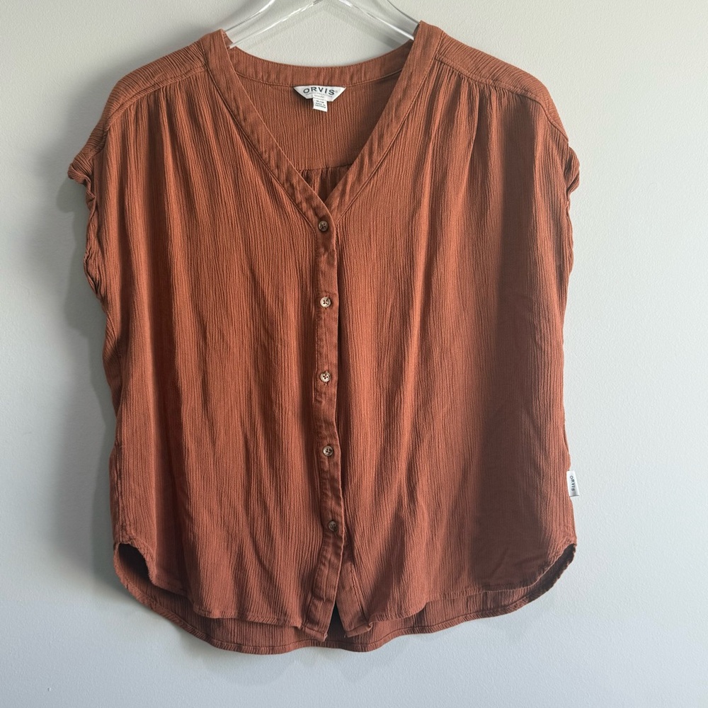 Orvis Button-Up V-Neck Short Sleeve Top Size Medium✨